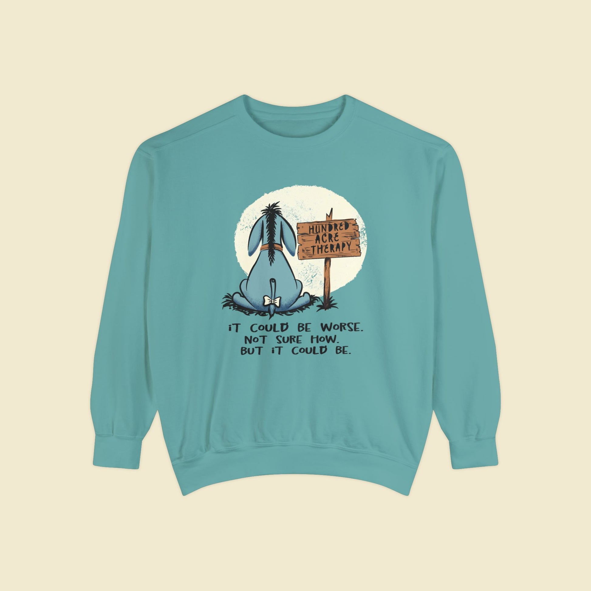 Eeyore Therapy Comfort Colors Sweatshirt by The Quirky Mouse, LLC, subtle Disney Inspired Shirts