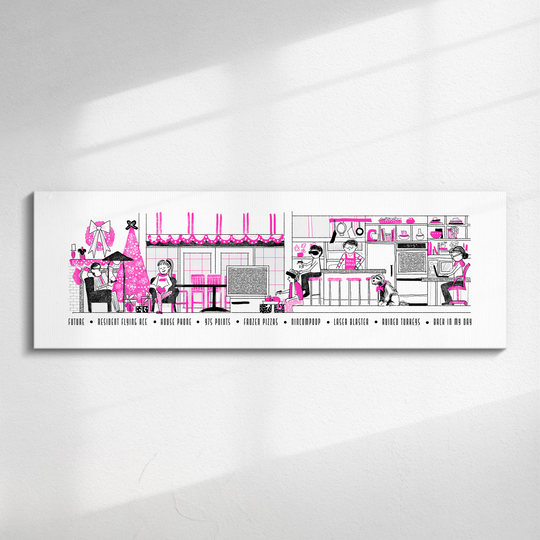 Carousel of Progress Canvas Art, pink finale scene with the Christmas kitchen and turkey as a canvas on a wall