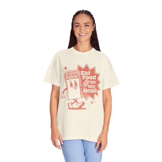 Disney Trash Can Tee in Ivory worn by a woman with long braided hair and light jeans, front view