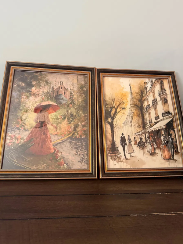 Sally slater and epcot trash can print hung and framed side by side