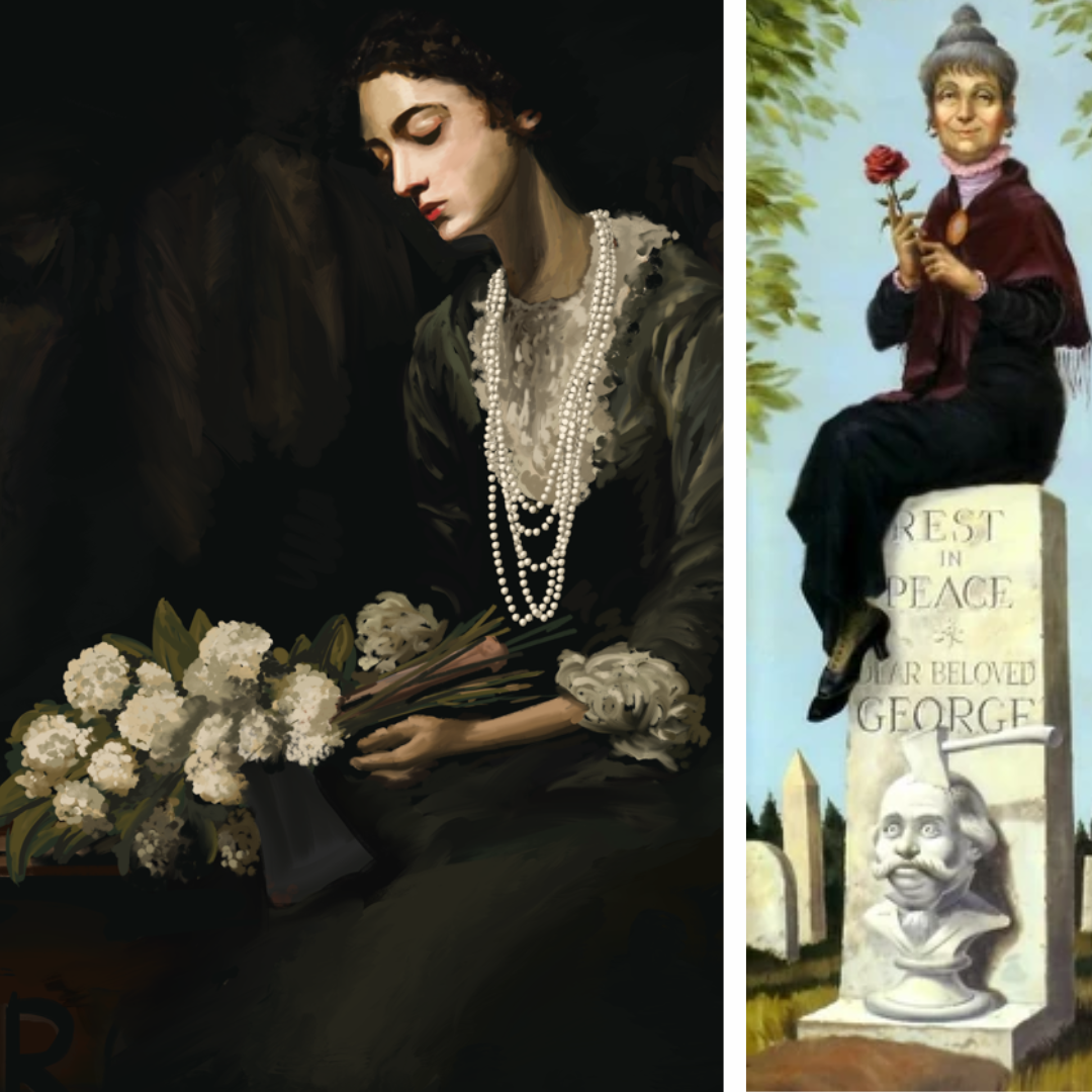 Constance Hatchaway Fine Art Print beside the original Stretching Room portrait of Constance on George&