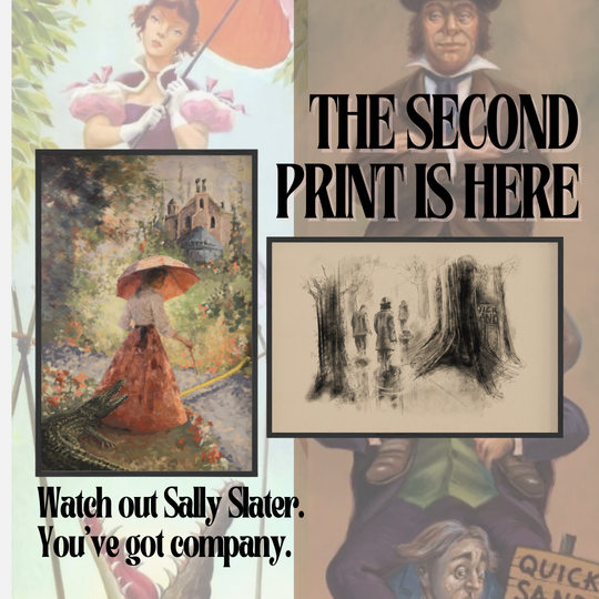 Quicksand Trio Fine Art Print announcement graphic, The Second Print Is Here, with the Sally Slater print
