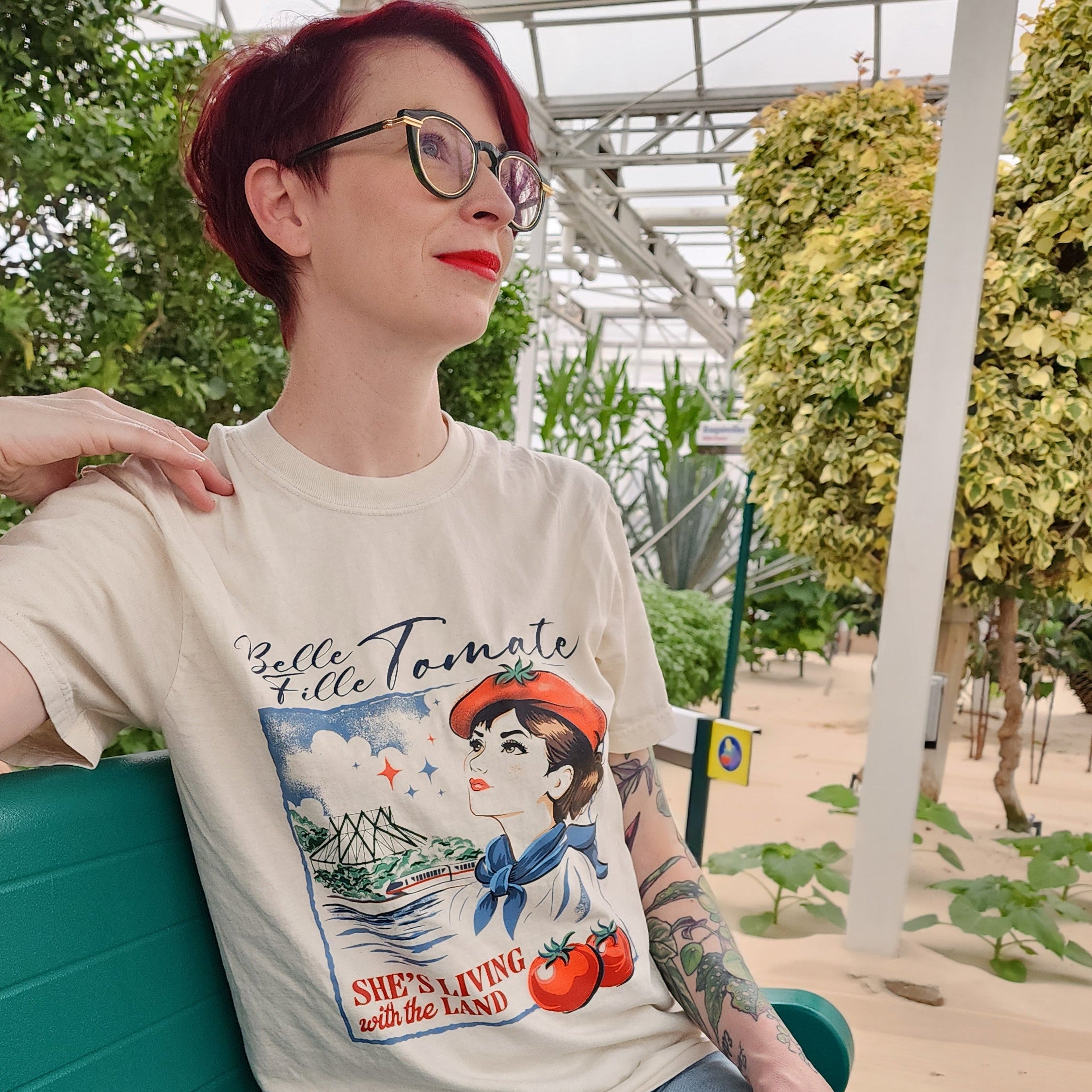 Wearing Tomato Girl Tee on Living with the Land