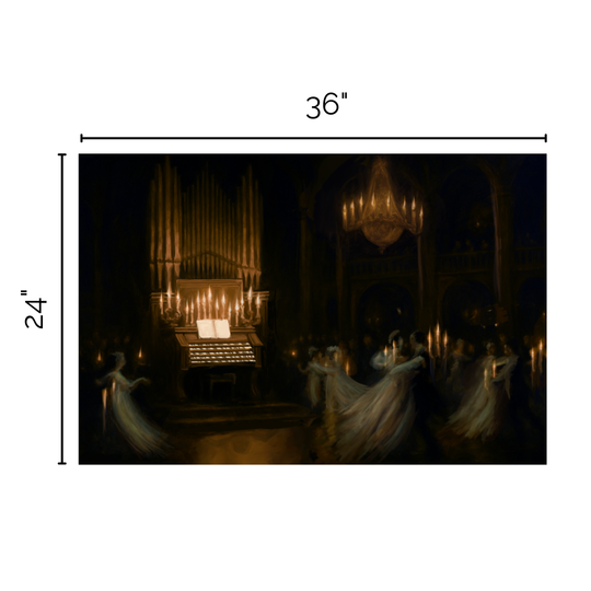 Size guide for the Grand Ballroom Fine Art Print showing the 24 x 36 inch print with dimensions