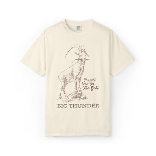 Big Thunder Goat Tee in Ivory, front flat lay of the Big Thunder Mountain goat illustration in brown ink