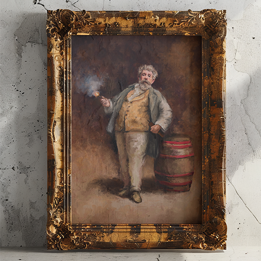 Dynamo Fine Art Print in an ornate gold frame, painting of the Haunted Mansion stretching room gentleman